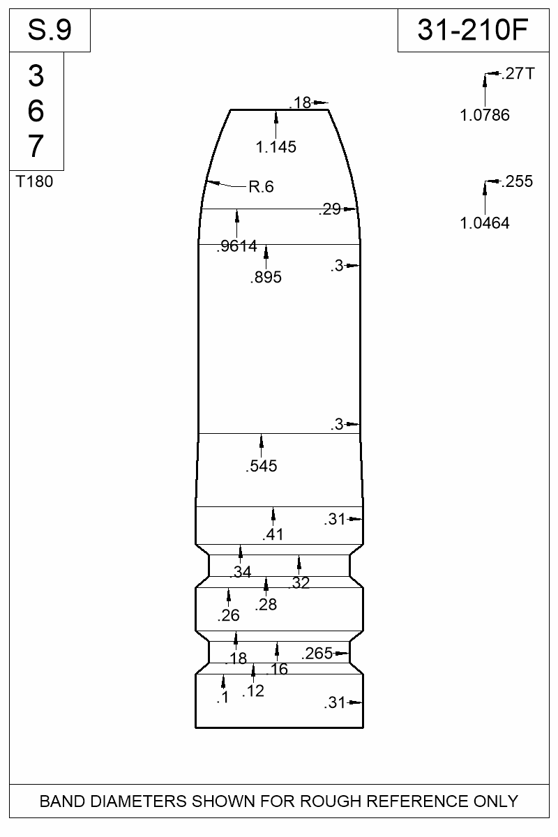Dimensioned view of bullet 31-210F