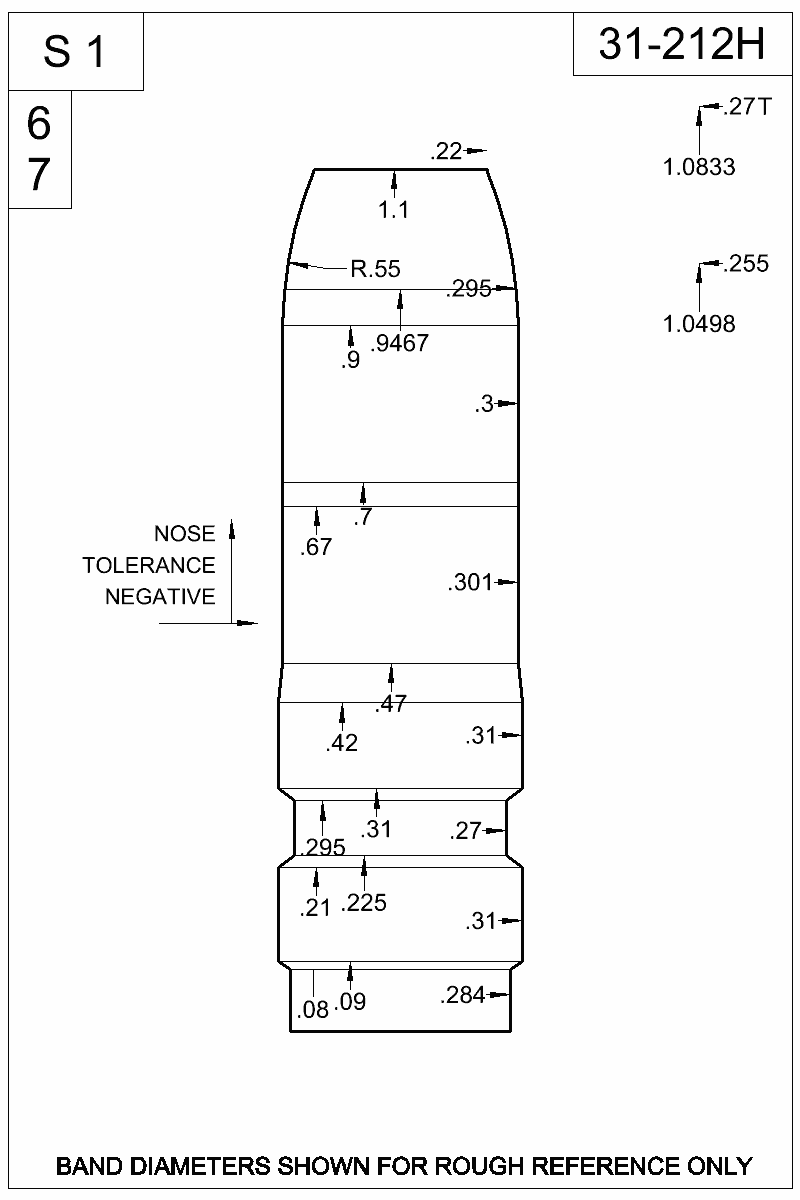 Dimensioned view of bullet 31-212H