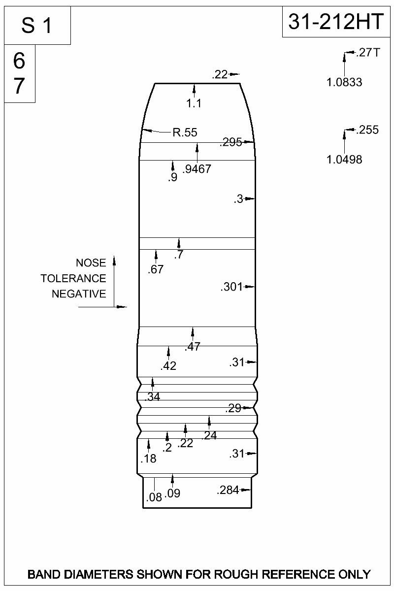 Dimensioned view of bullet 31-212HT