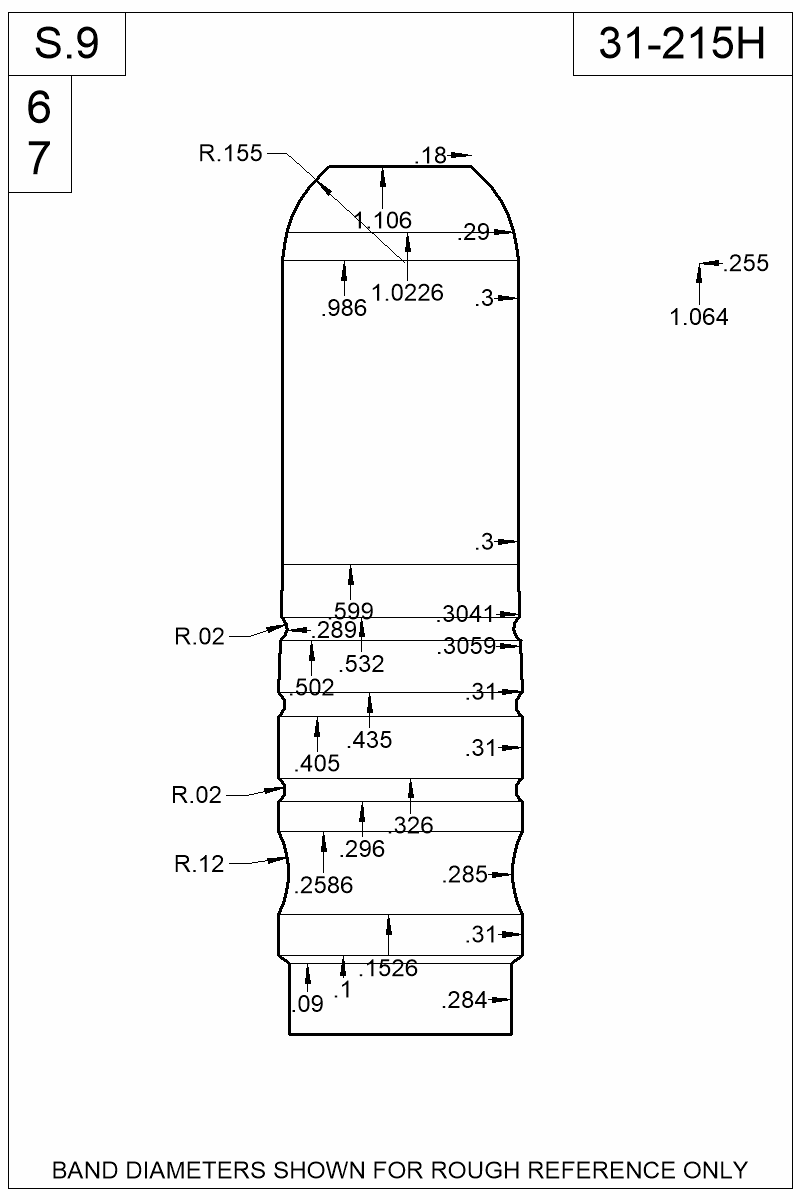 Dimensioned view of bullet 31-215H