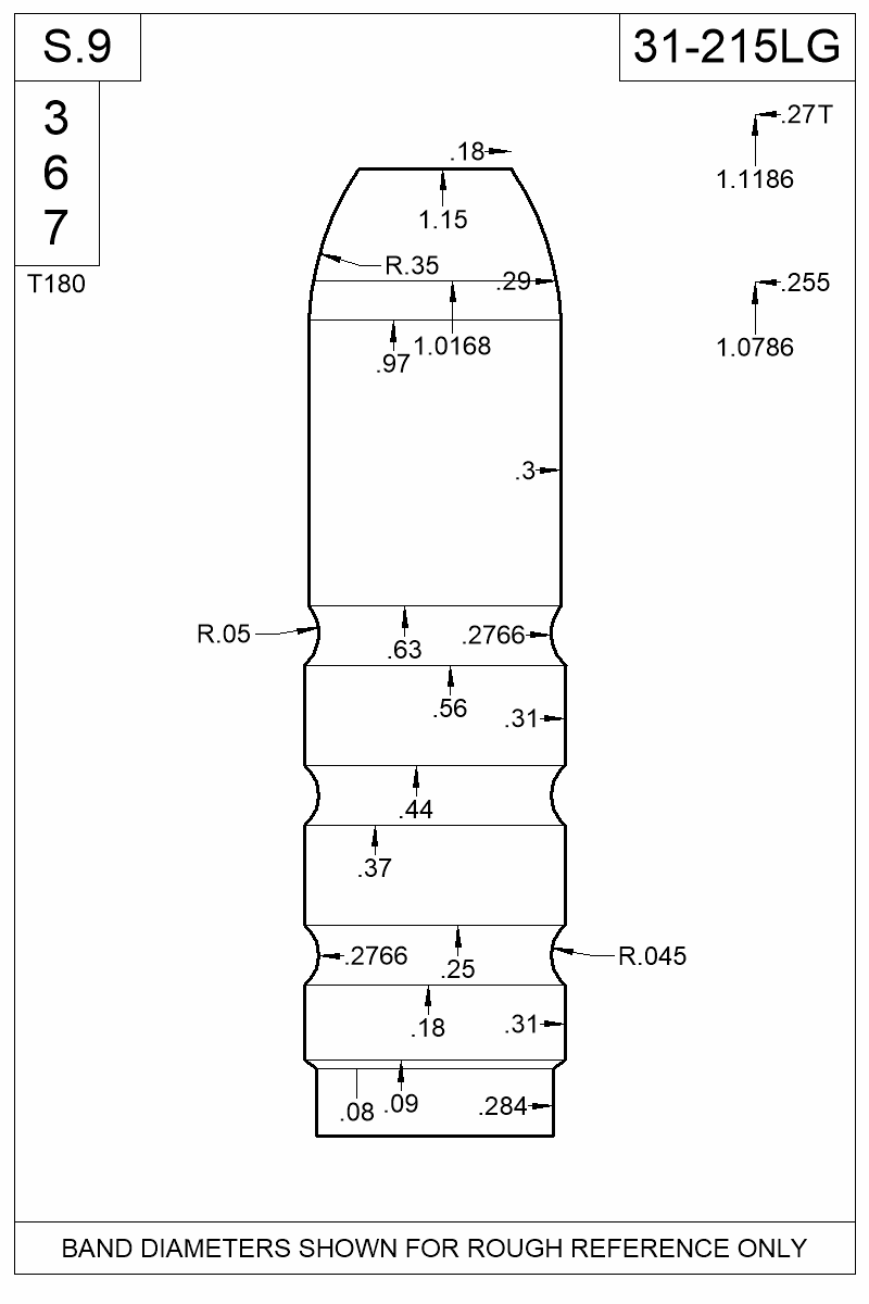 Dimensioned view of bullet 31-215LG