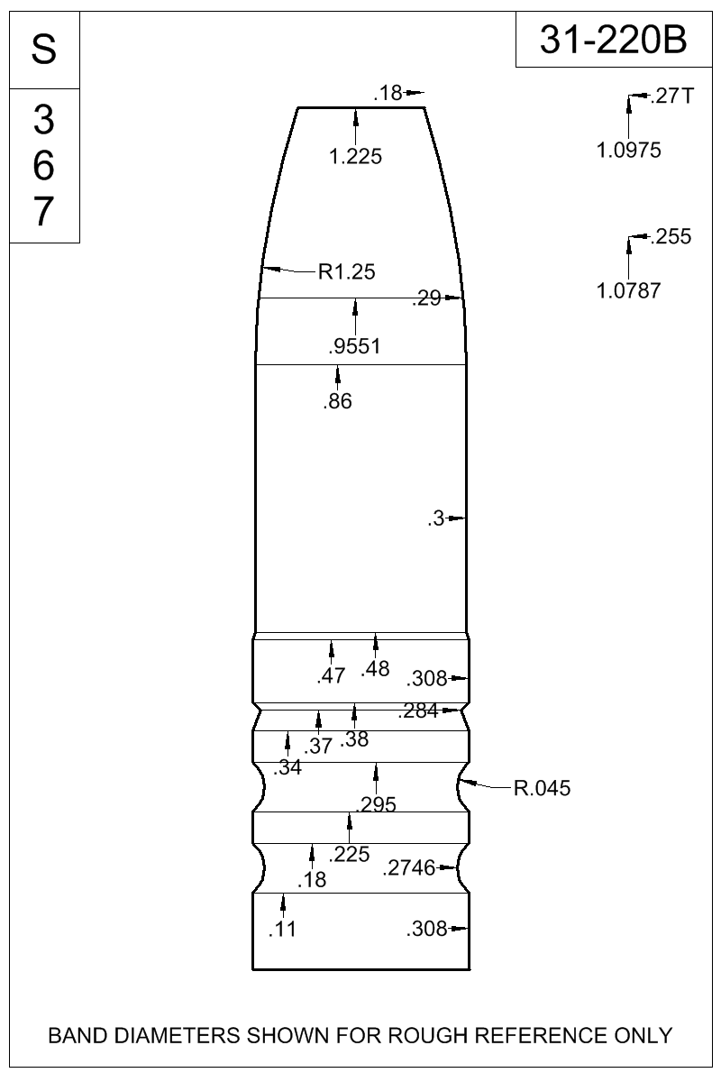 Dimensioned view of bullet 31-220B