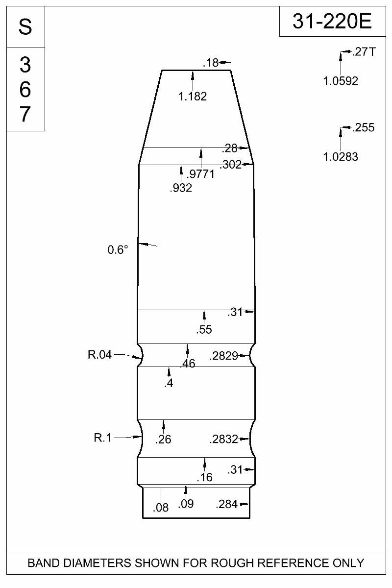 Dimensioned view of bullet 31-220E