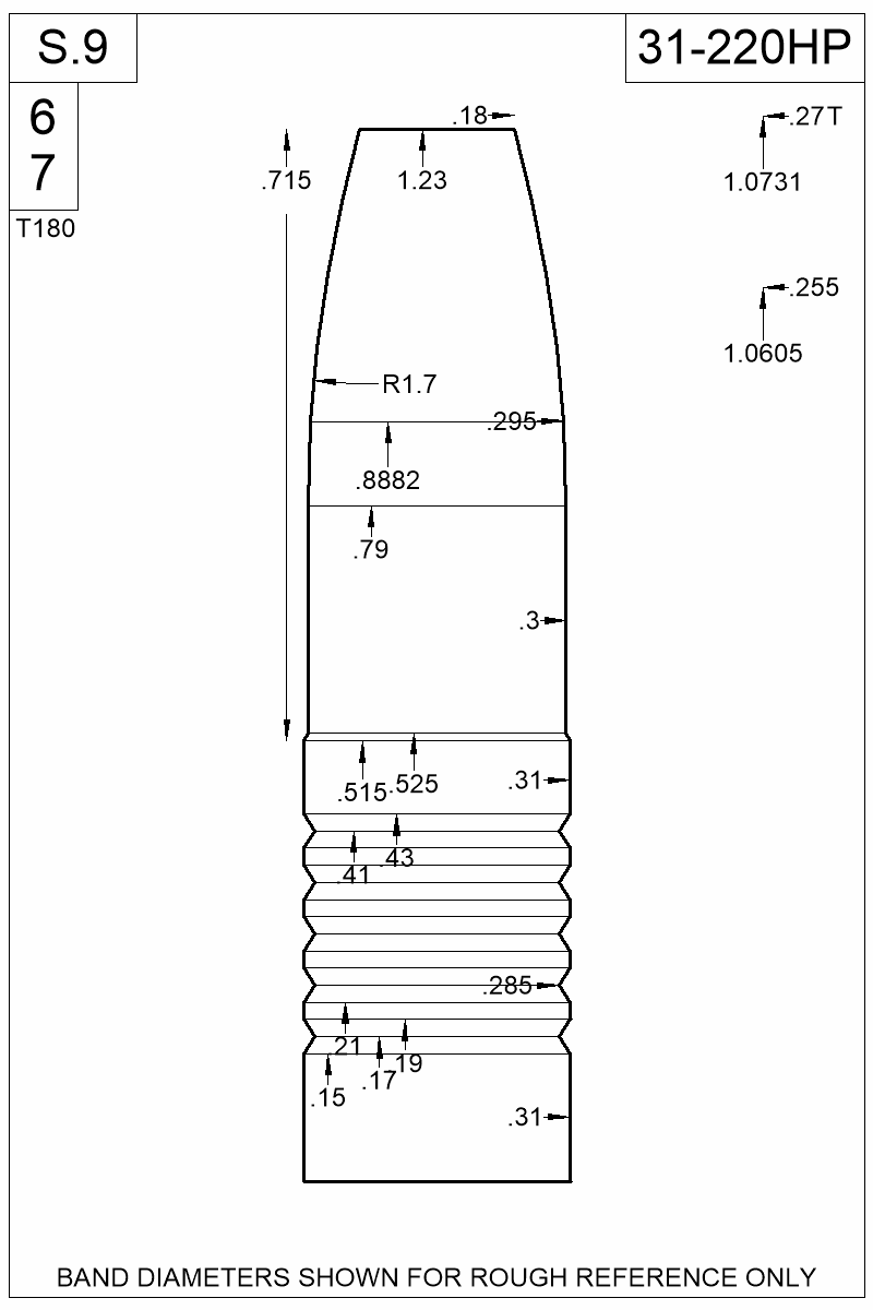 Dimensioned view of bullet 31-220HP