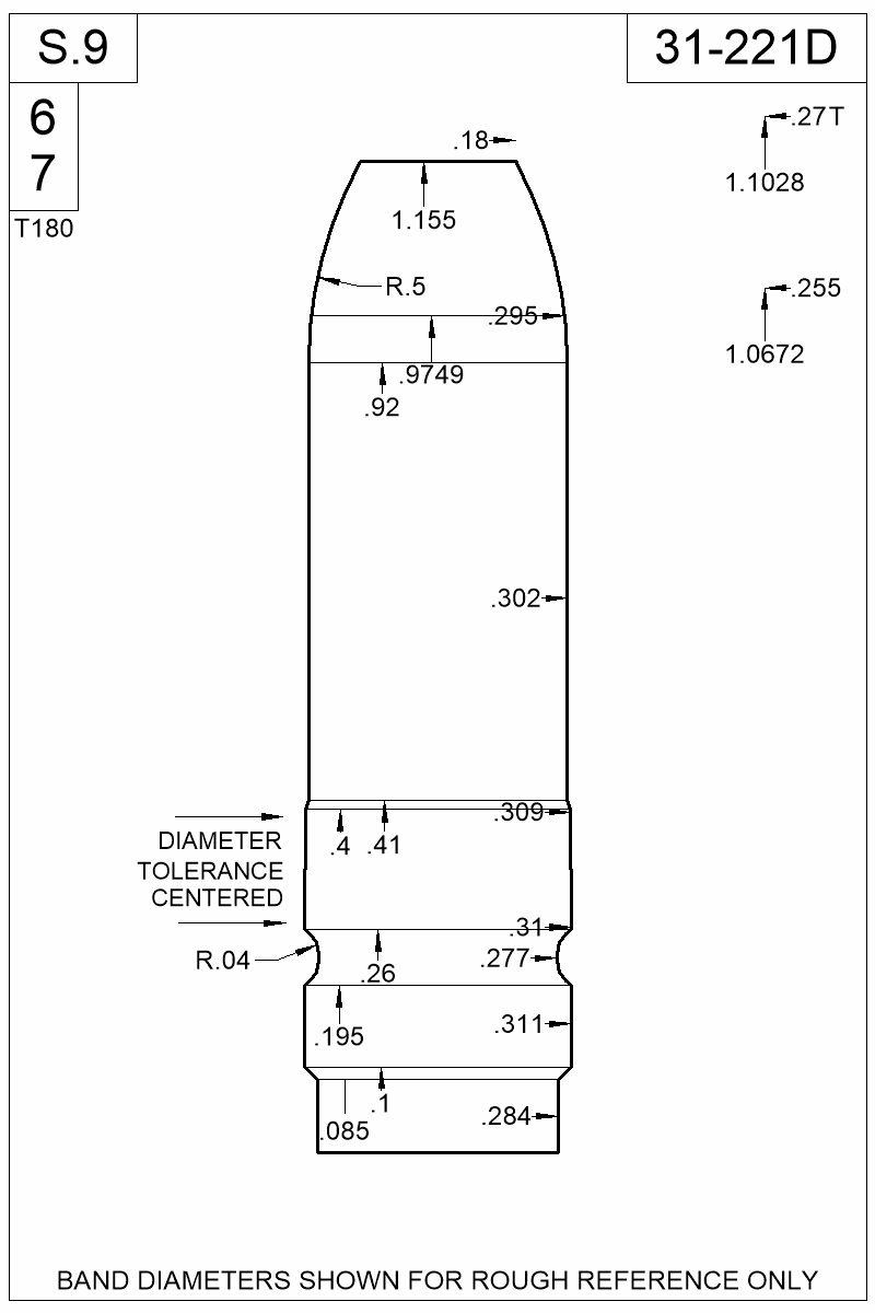 Dimensioned view of bullet 31-221D