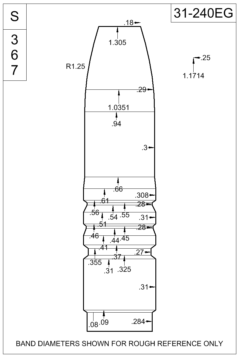 Dimensioned view of bullet 31-240EG