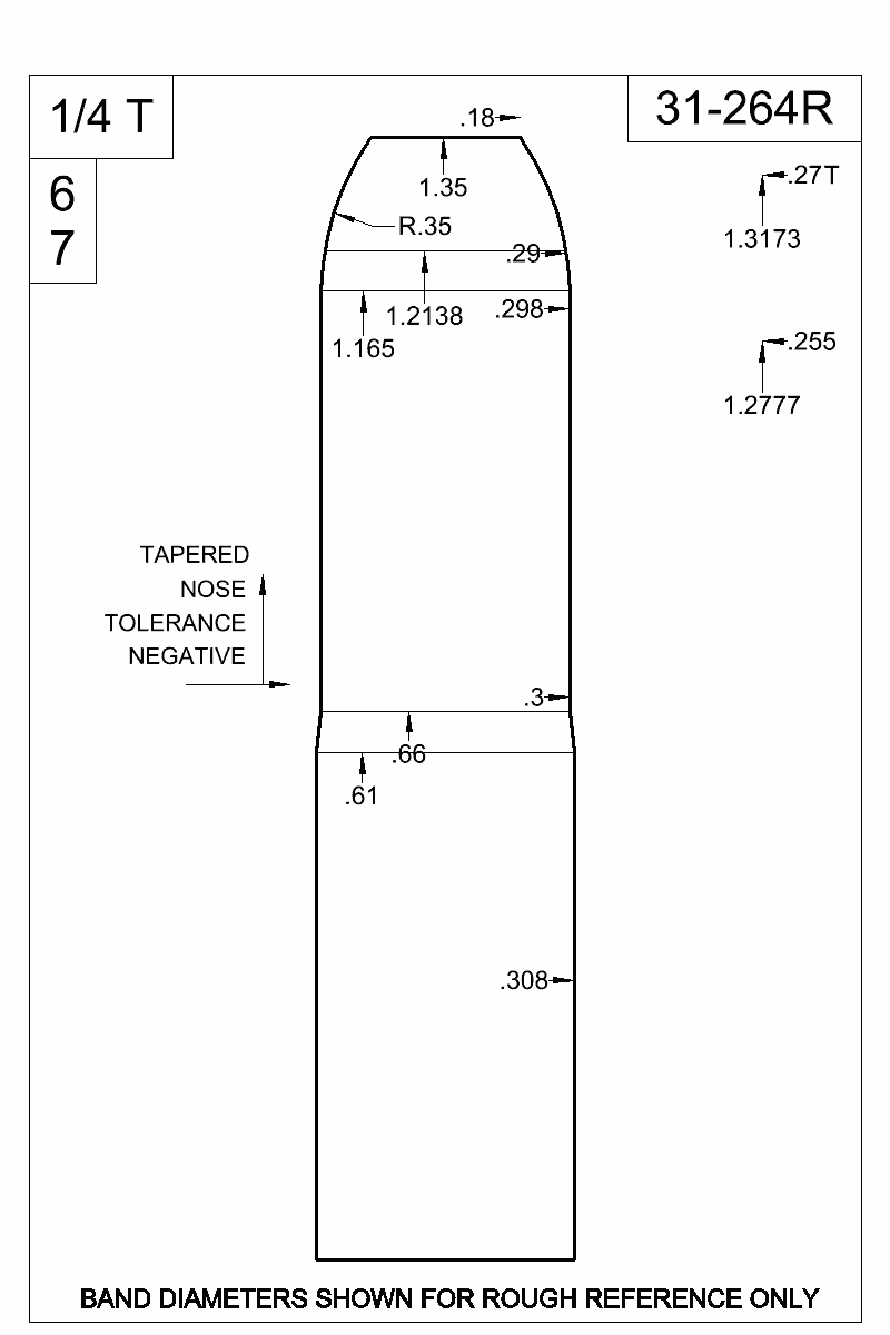 Accurate Molds catalog #31-264R Dimensioned view of bullet 31-264R