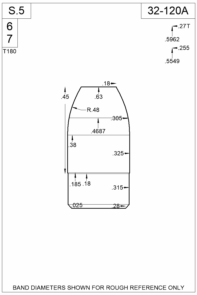 Dimensioned view of bullet 32-120A