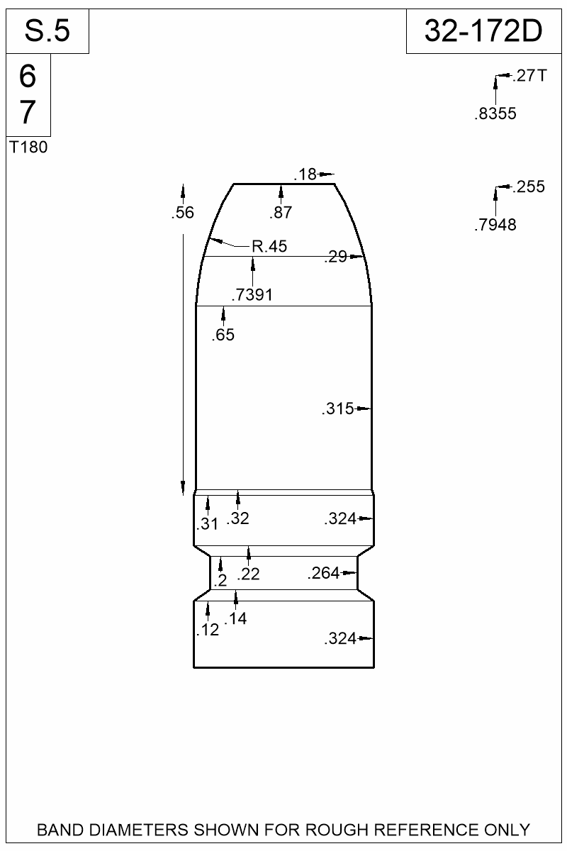 Dimensioned view of bullet 32-172D