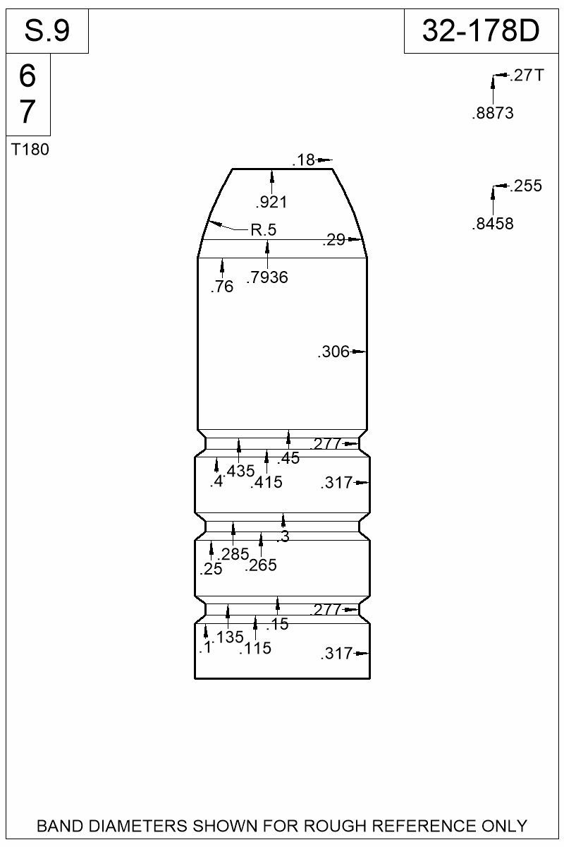 Dimensioned view of bullet 32-178D
