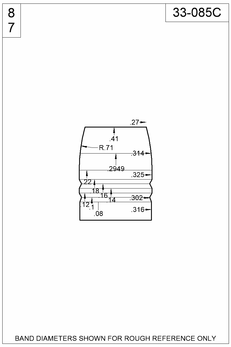 Dimensioned view of bullet 33-085C