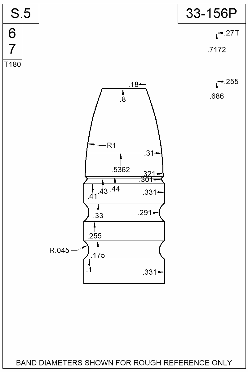 Dimensioned view of bullet 33-156P