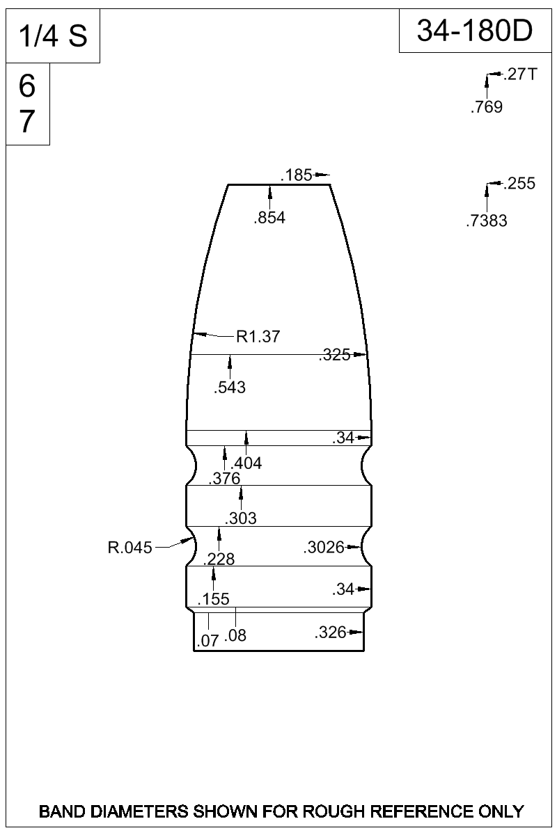 Dimensioned view of bullet 34-180D