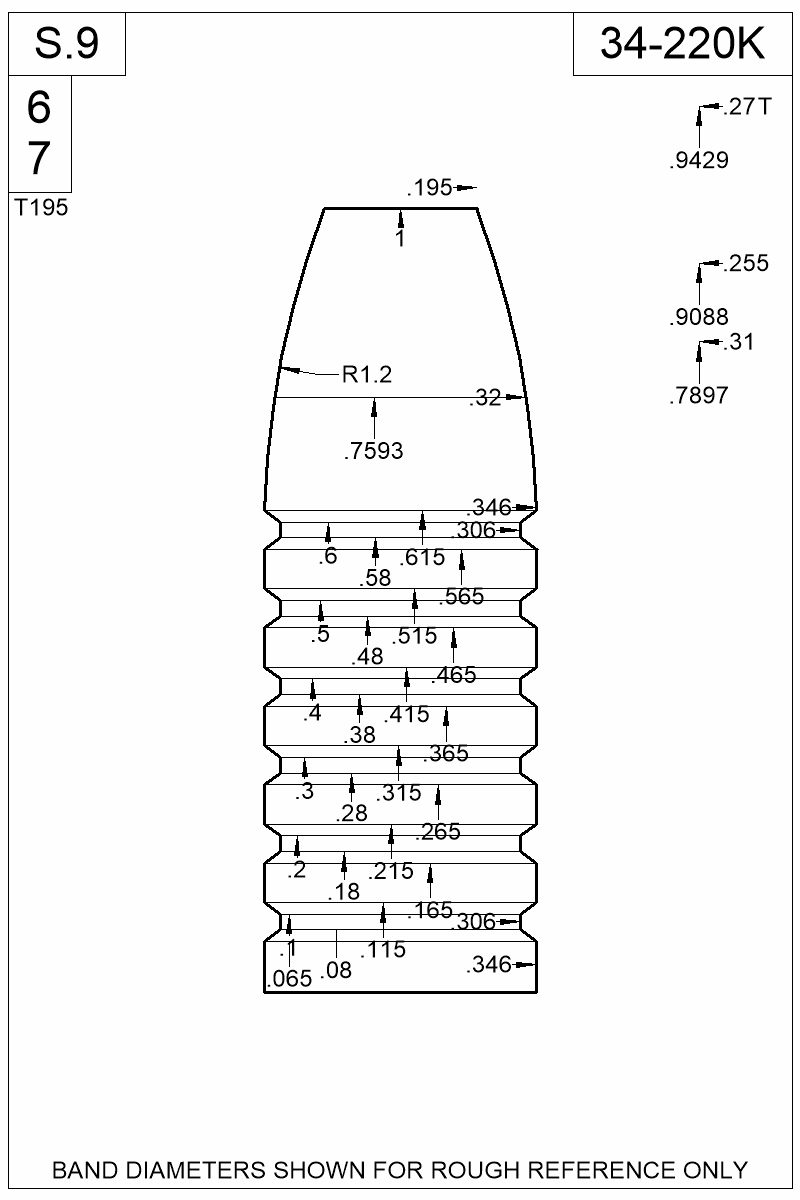 Dimensioned view of bullet 34-220K
