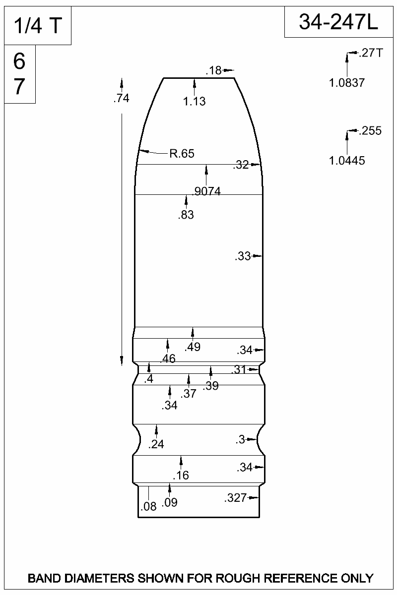 Dimensioned view of bullet 34-247L