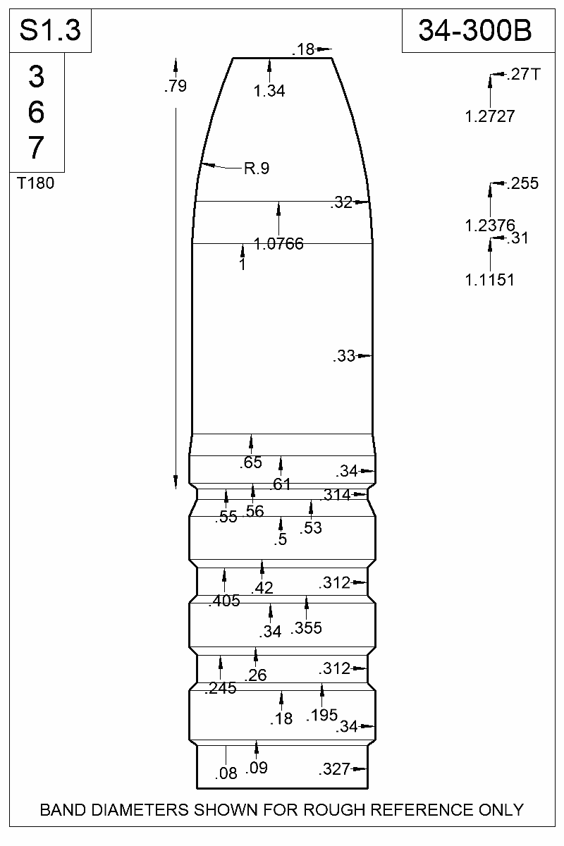 Dimensioned view of bullet 34-300B
