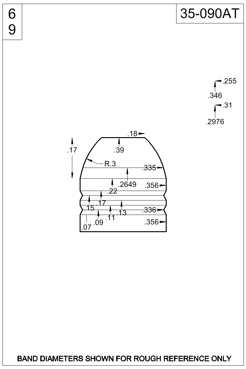 Dimensioned view of bullet 35-090AT