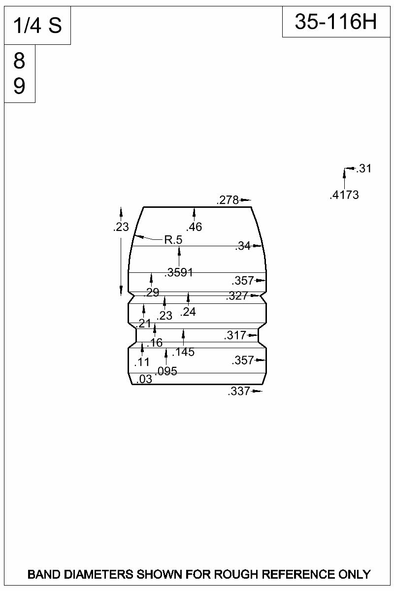 Dimensioned view of bullet 35-116H