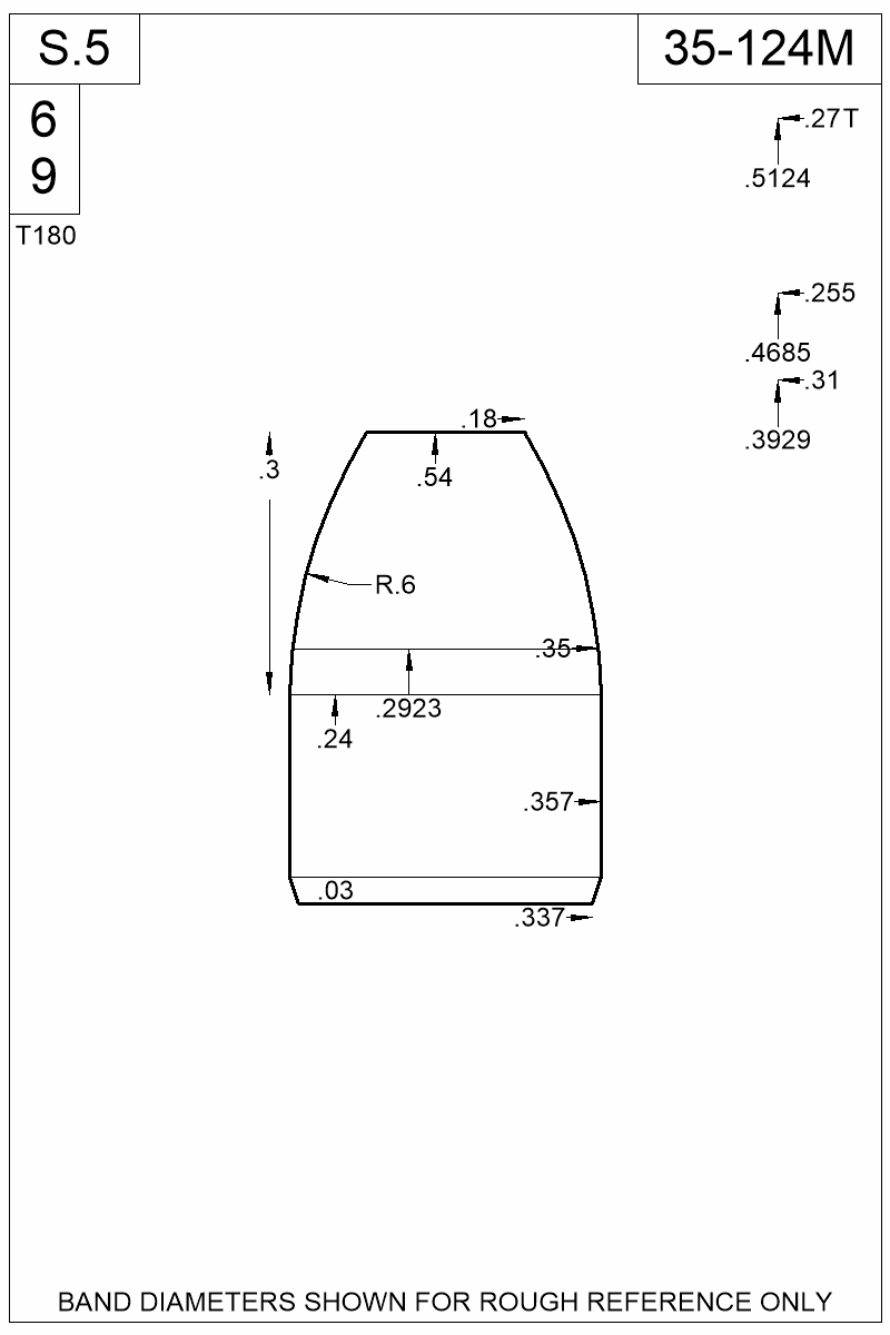 Dimensioned view of bullet 35-124M