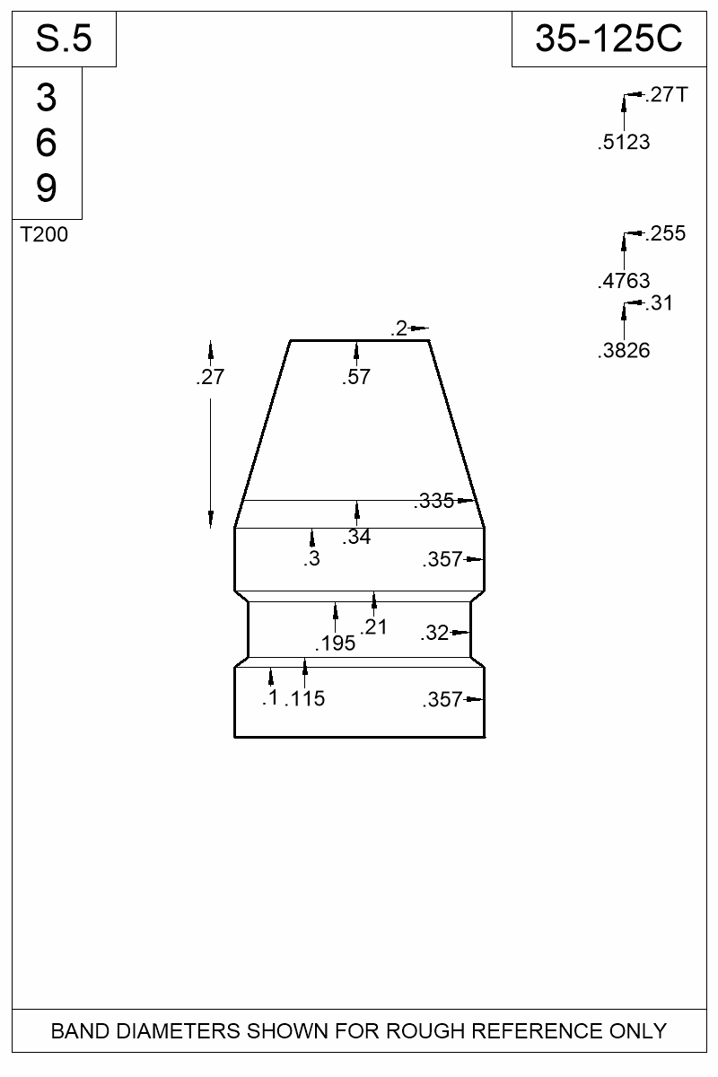 Dimensioned view of bullet 35-125C
