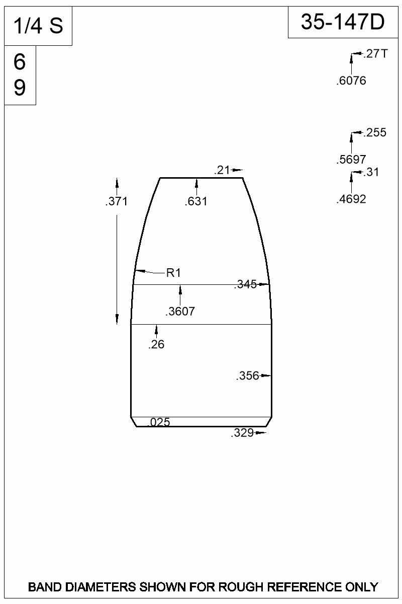 Dimensioned view of bullet 35-147D