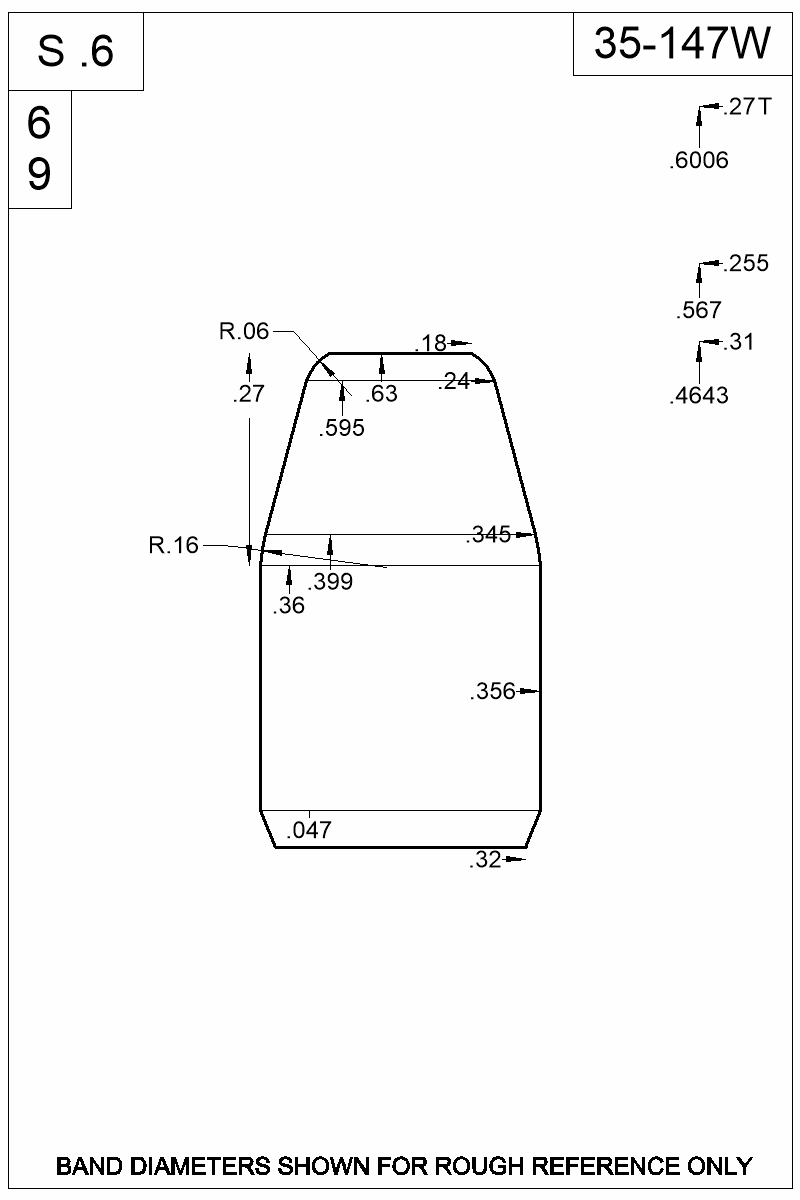 Dimensioned view of bullet 35-147W