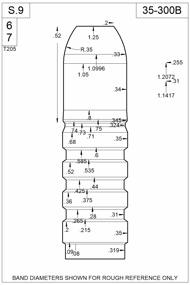 Dimensioned view of bullet 35-300B