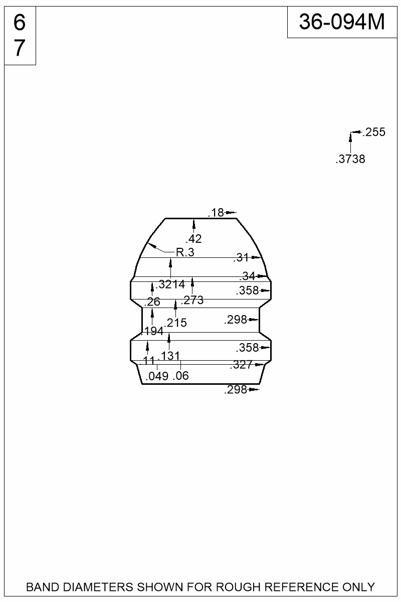 Dimensioned view of bullet 36-094M