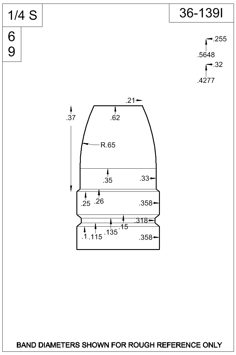 Dimensioned view of bullet 36-139I