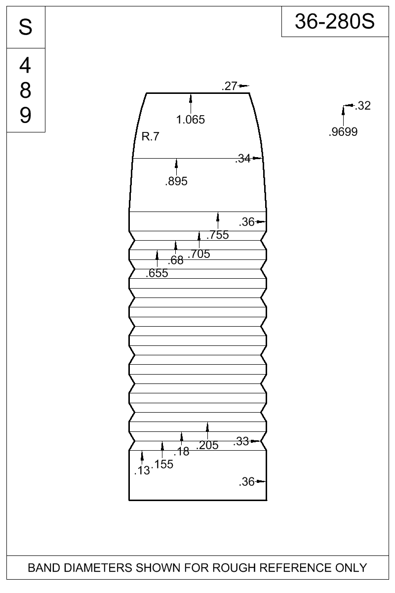 Dimensioned view of bullet 36-280S