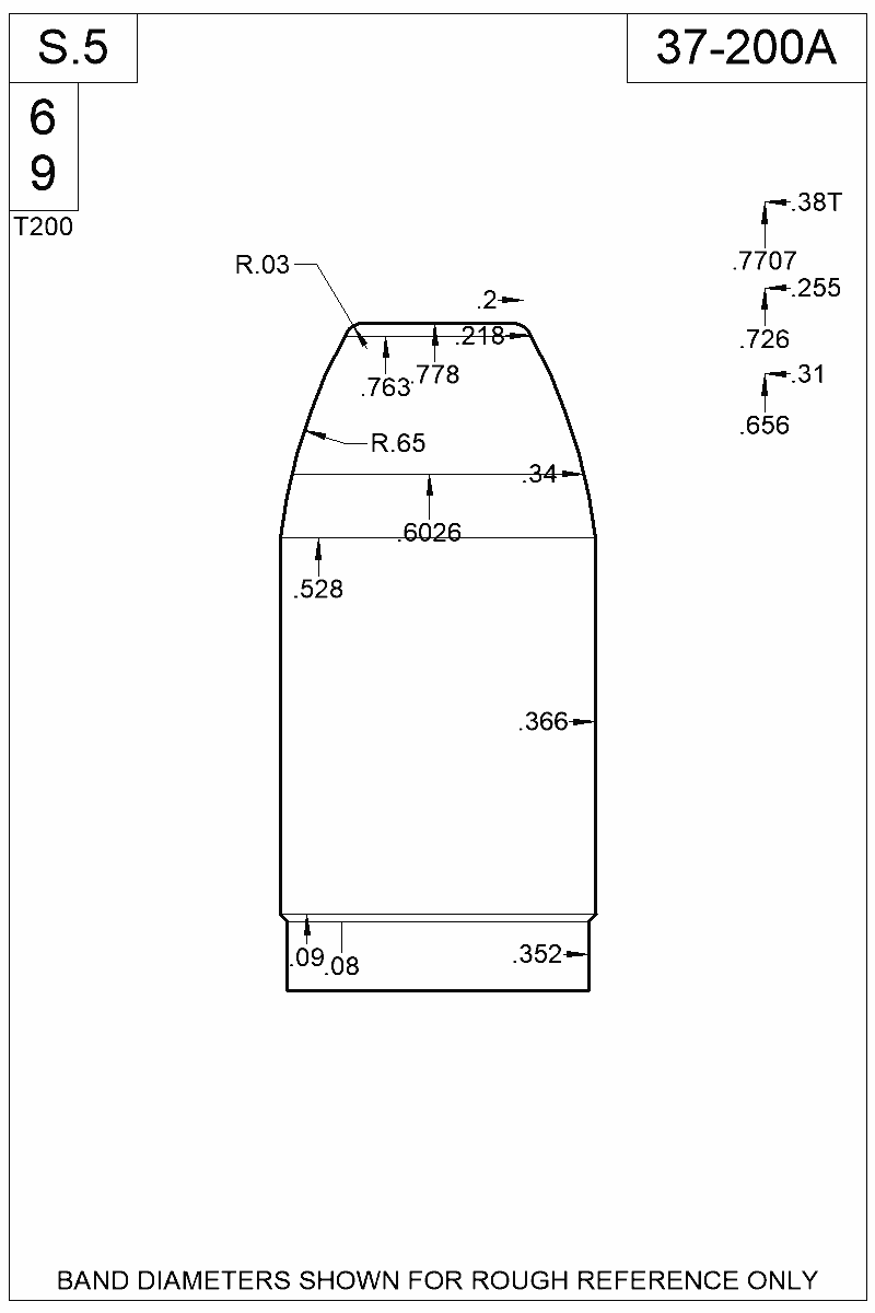 Dimensioned view of bullet 37-200A