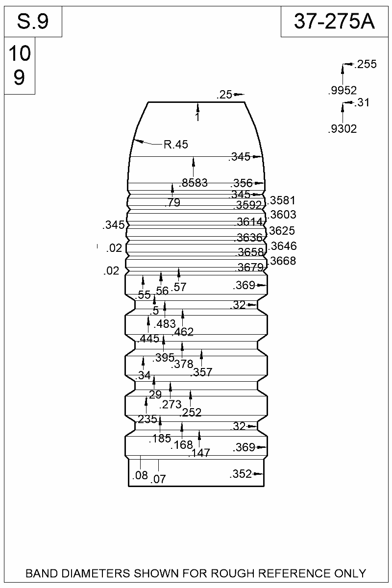 Dimensioned view of bullet 37-275A