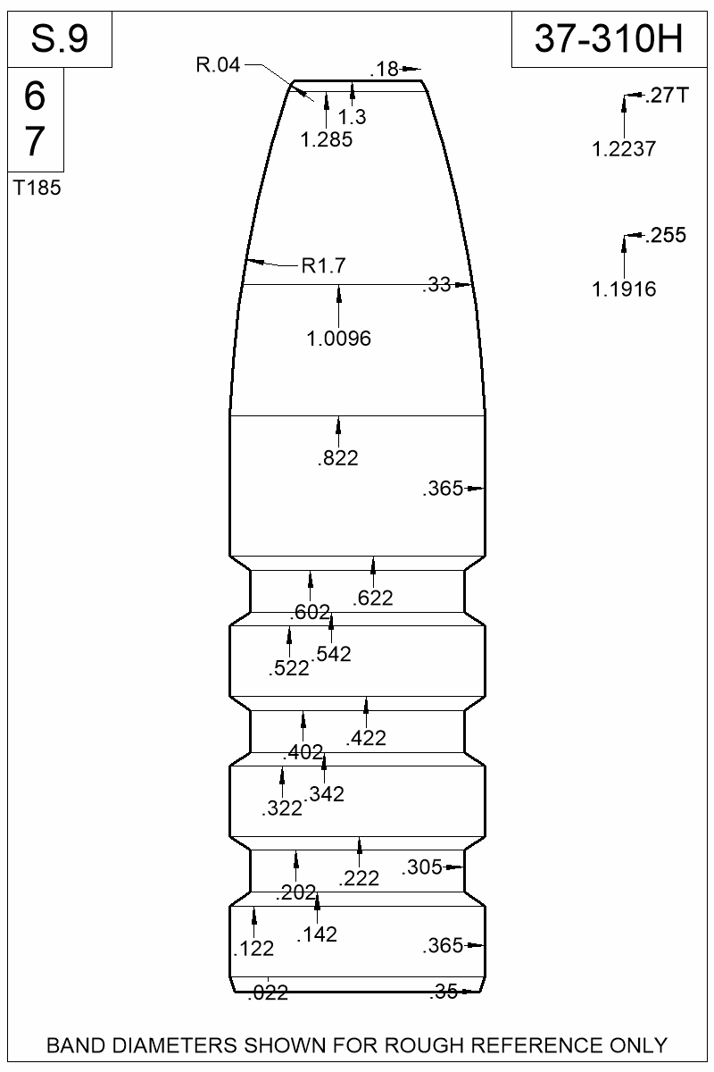 Dimensioned view of bullet 37-310H