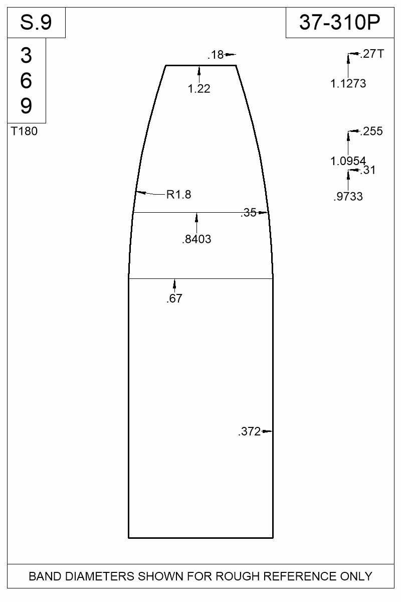 Dimensioned view of bullet 37-310P