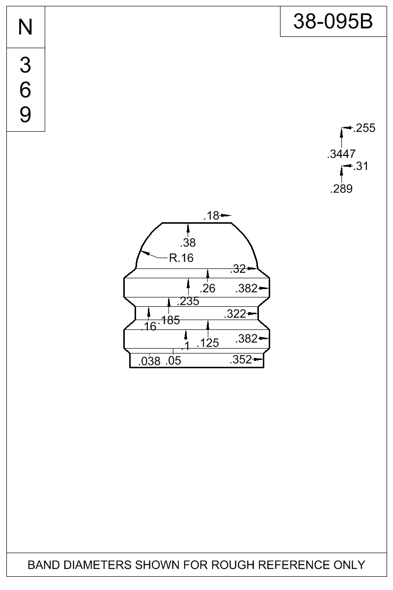 Dimensioned view of bullet 38-095B