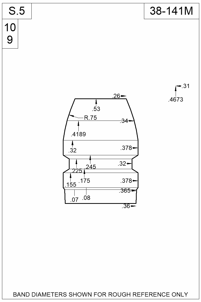 Dimensioned view of bullet 38-141M
