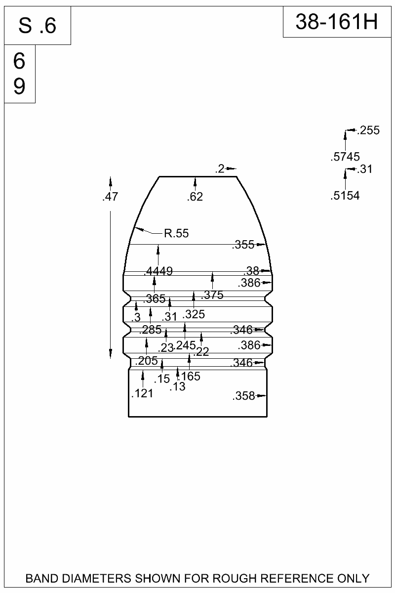 Dimensioned view of bullet 38-161H