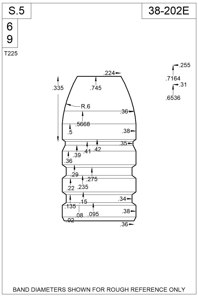 Dimensioned view of bullet 38-202E