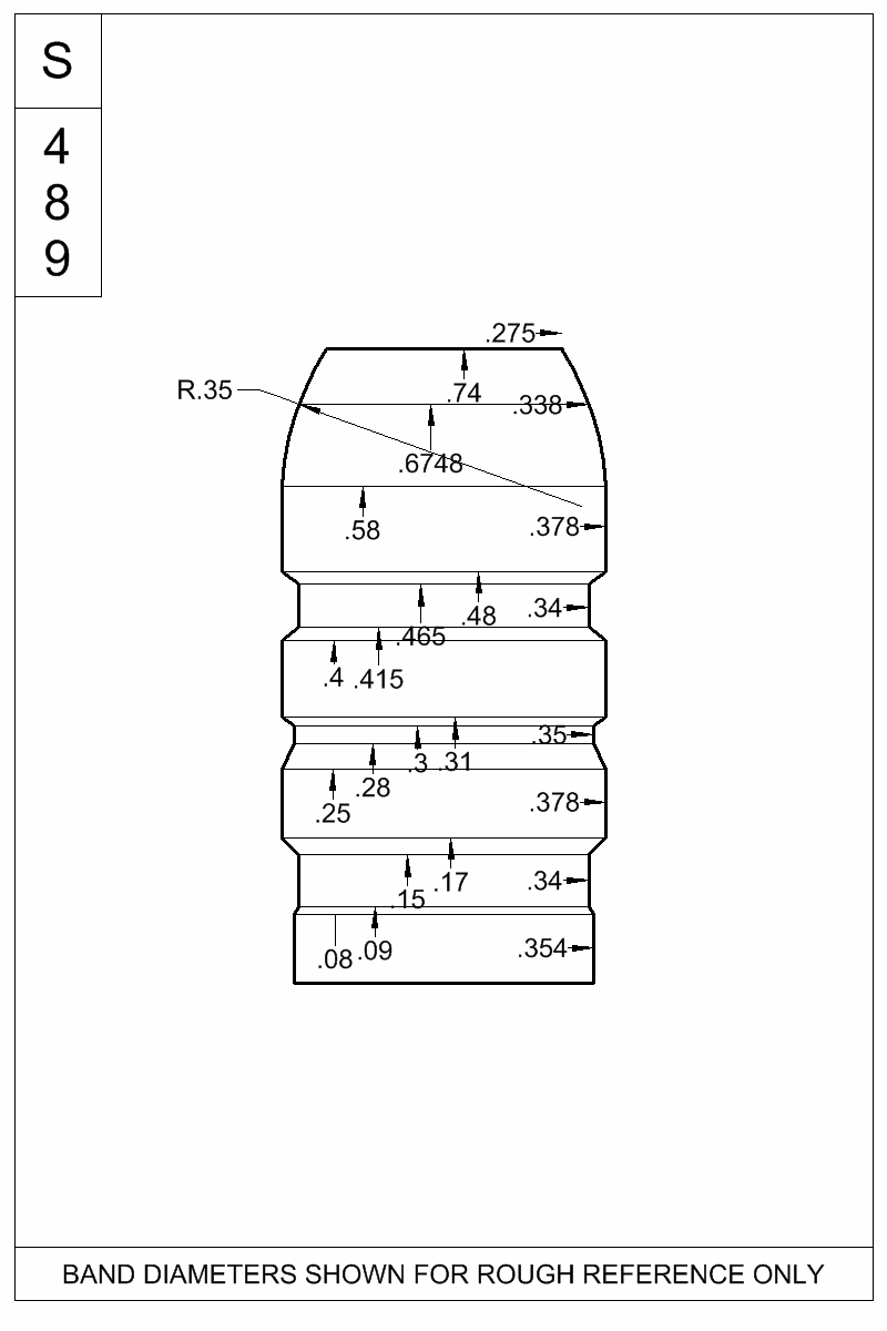 Accurate Molds catalog #38-215G Dimensioned view of bullet 38-215G