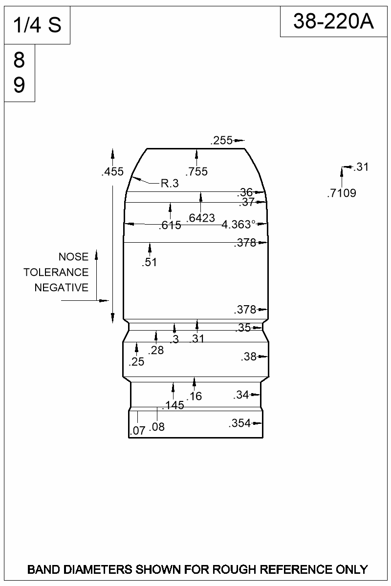 Dimensioned view of bullet 38-220A