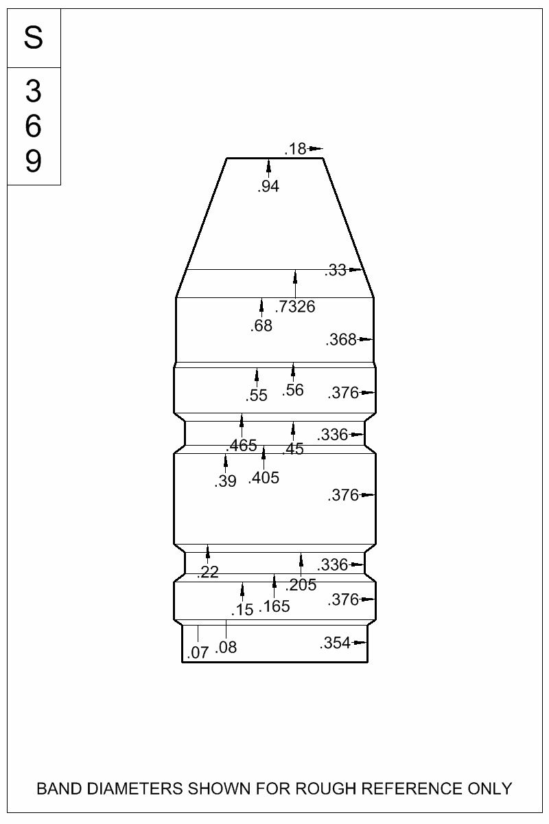 Dimensioned view of bullet 38-245B