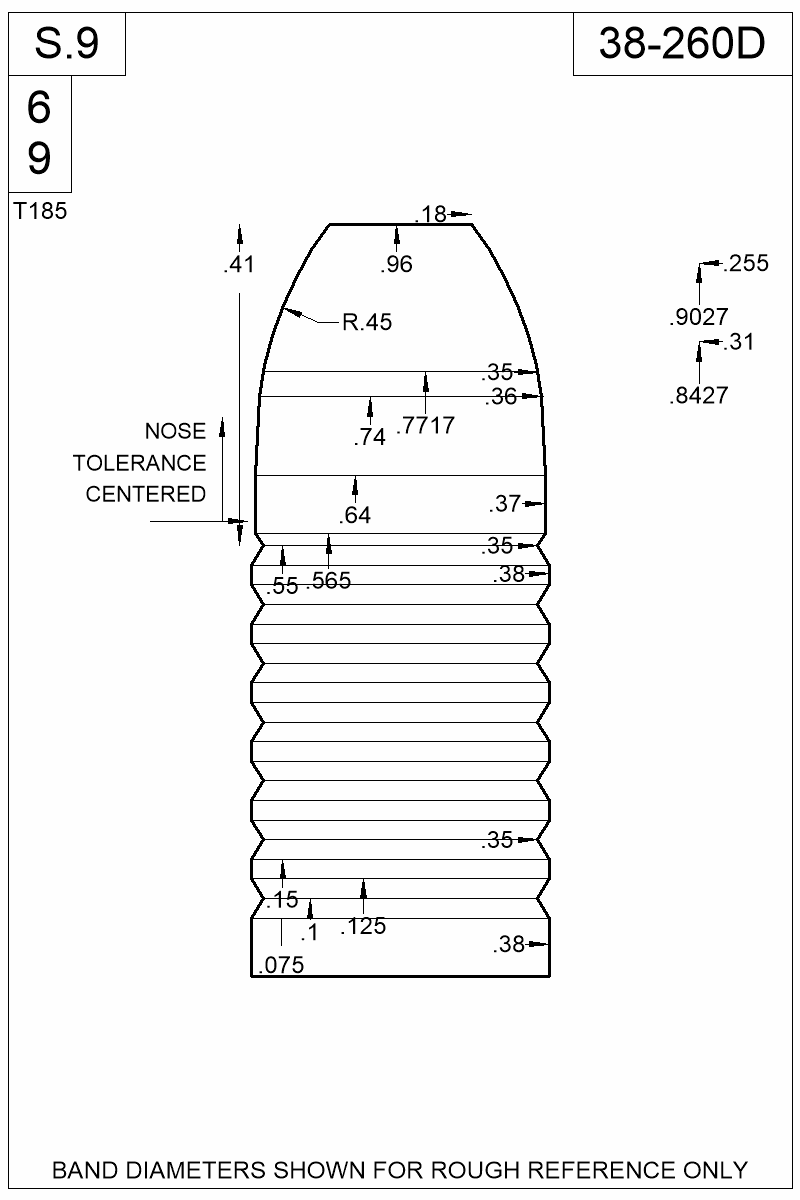 Dimensioned view of bullet 38-260D