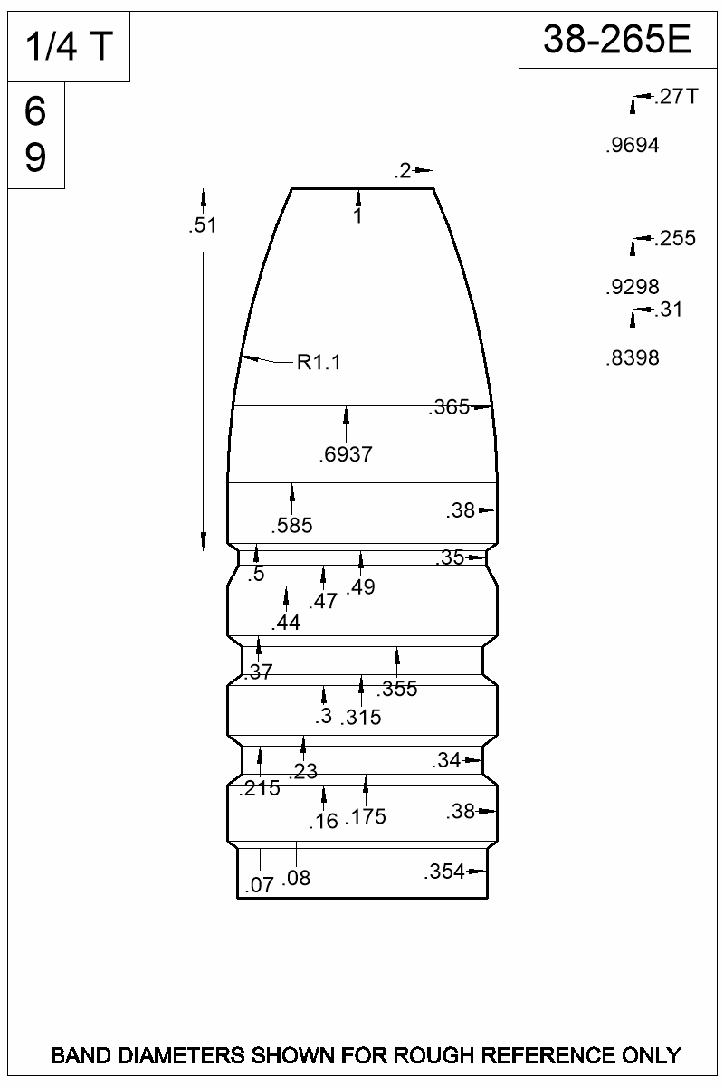 Dimensioned view of bullet 38-265E