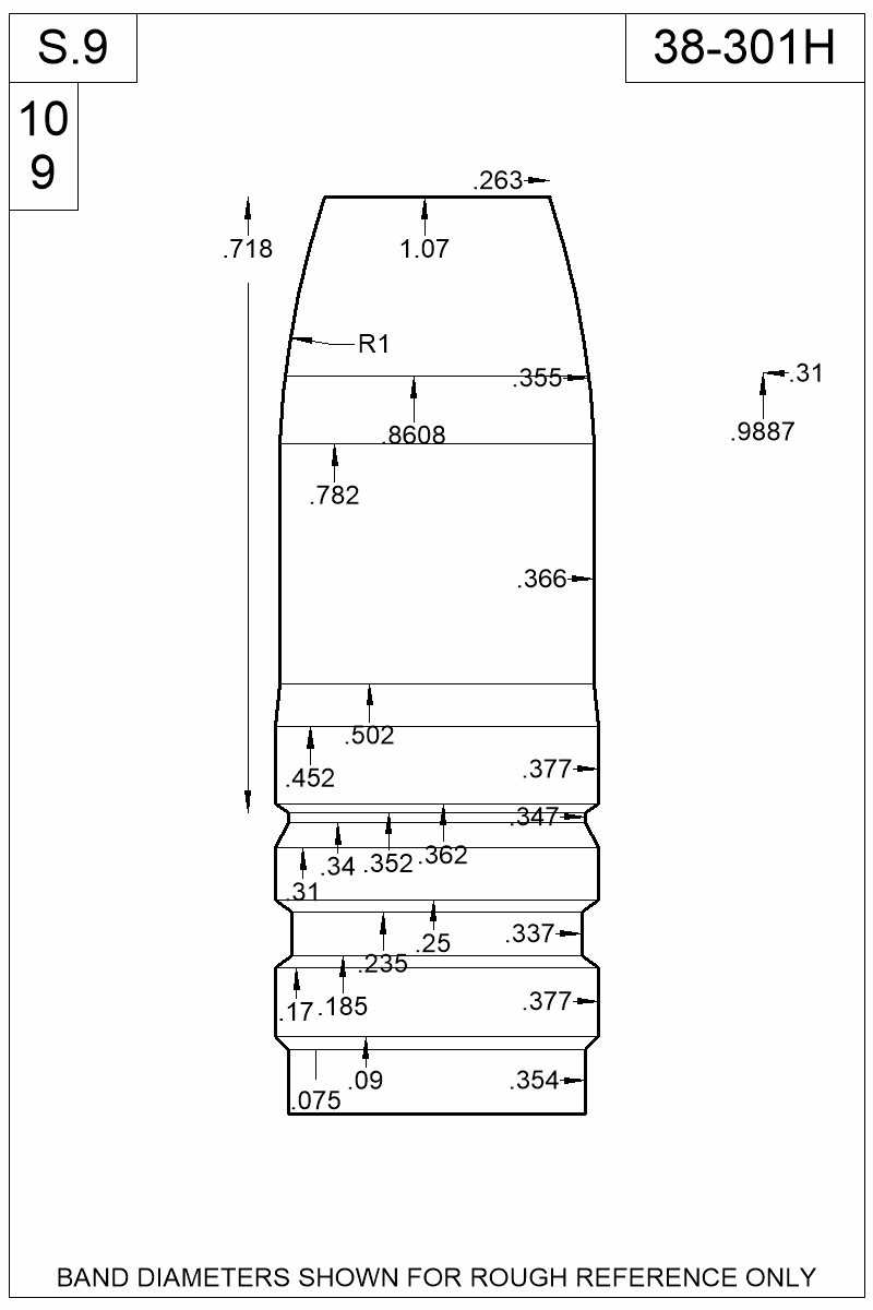 Dimensioned view of bullet 38-301H