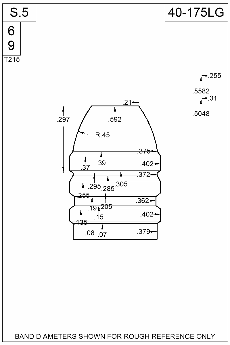 Dimensioned view of bullet 40-175LG
