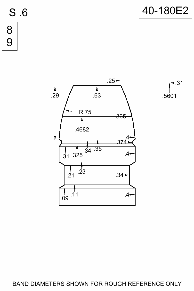 Dimensioned view of bullet 40-180E2