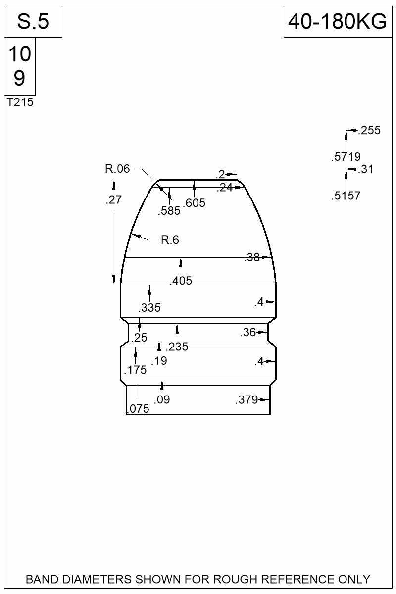 Dimensioned view of bullet 40-180KG