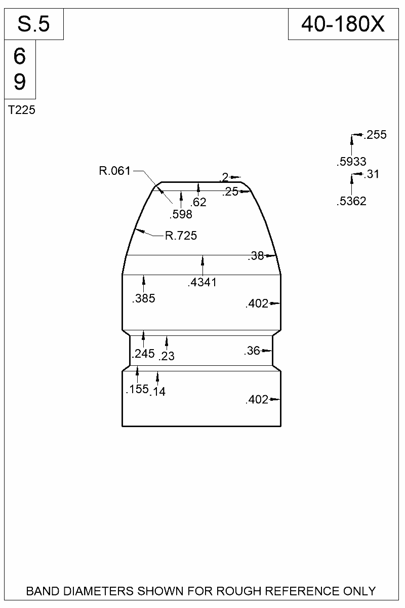 Dimensioned view of bullet 40-180X