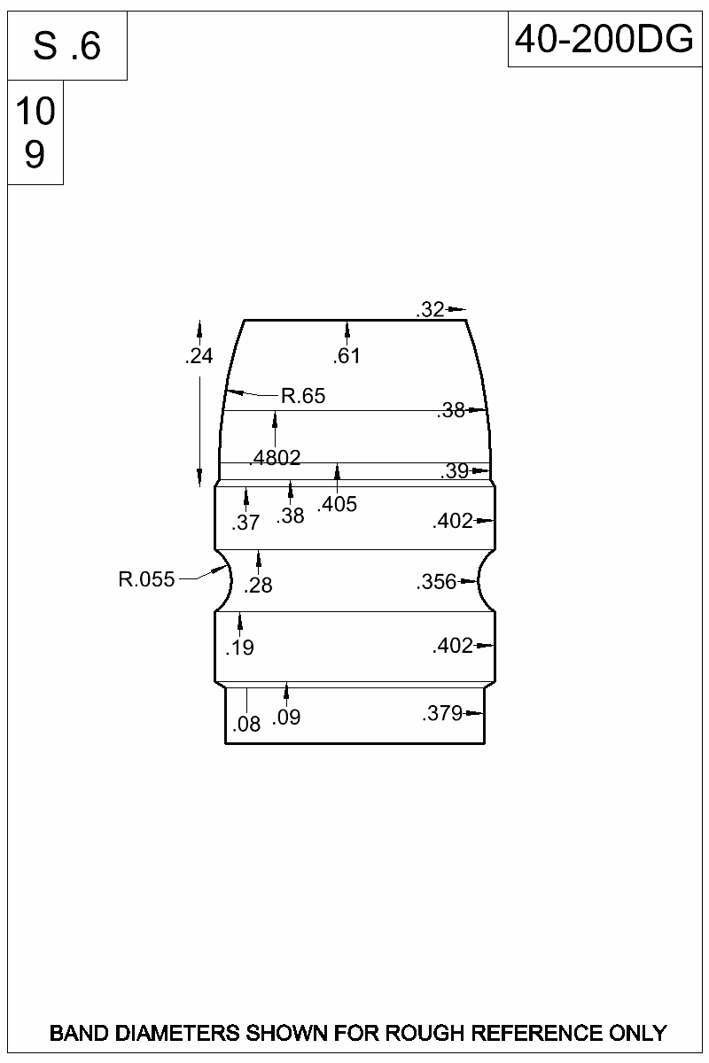 Dimensioned view of bullet 40-200DG