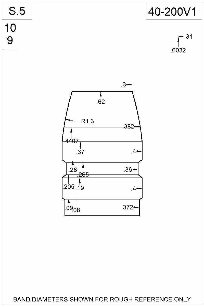 Dimensioned view of bullet 40-200V1
